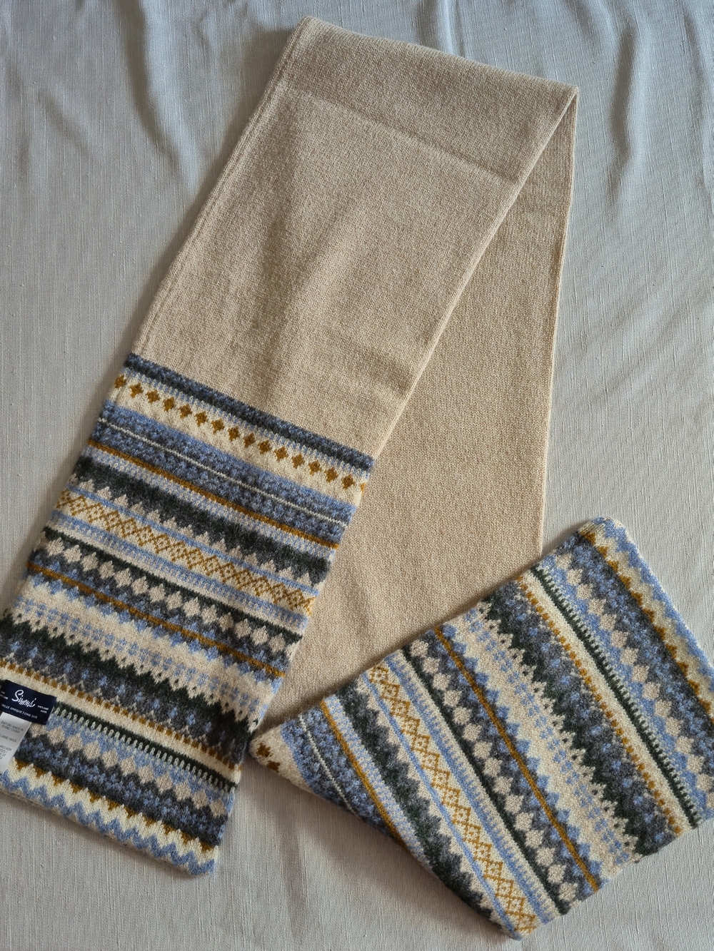 Simons 100% Shetland Wool Fair Isle Nordic Winter Scarf